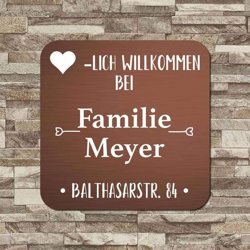personalisierbares Türschild "Herzlich willkommen bei " im edlen Klassiklook Türschilder Herzau