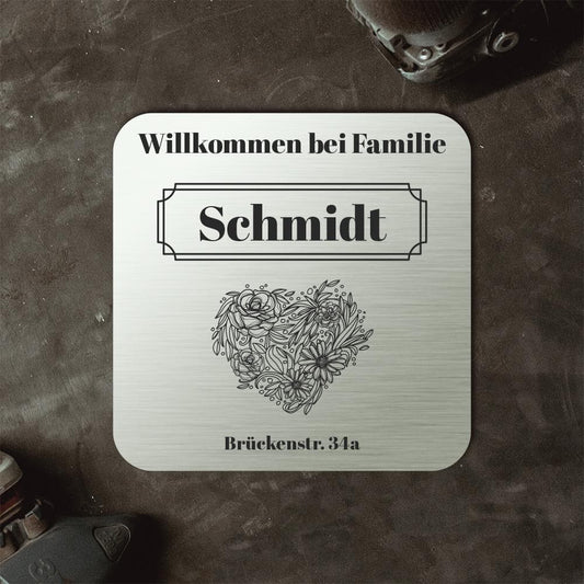 personalisierbares Türschild "Blumenherz" im edlen Klassiklook Türschilder MTM