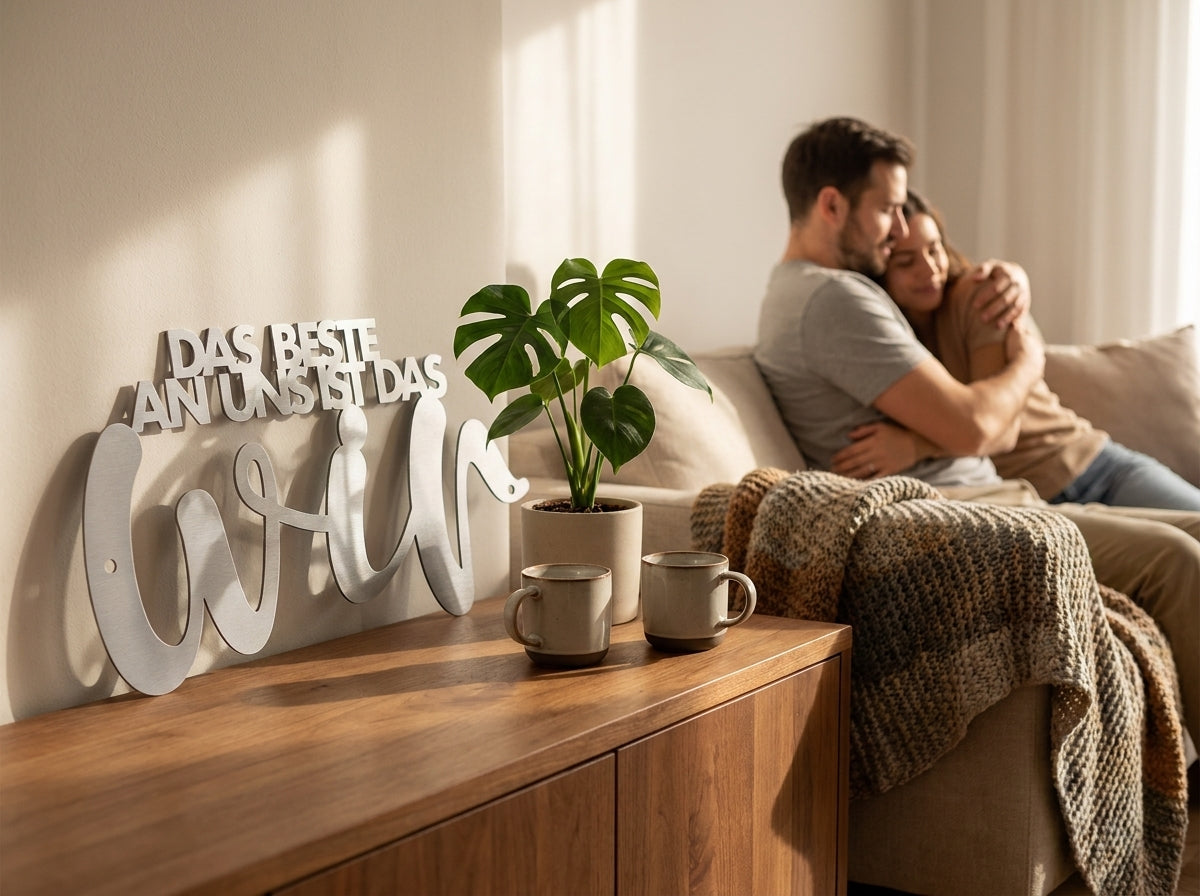 Stahl-Schriftzug Das Beste an uns ist das WIR — Wohnaccessoire