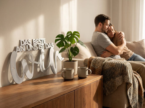 Stahl-Schriftzug Das Beste an uns ist das WIR — Wohnaccessoire