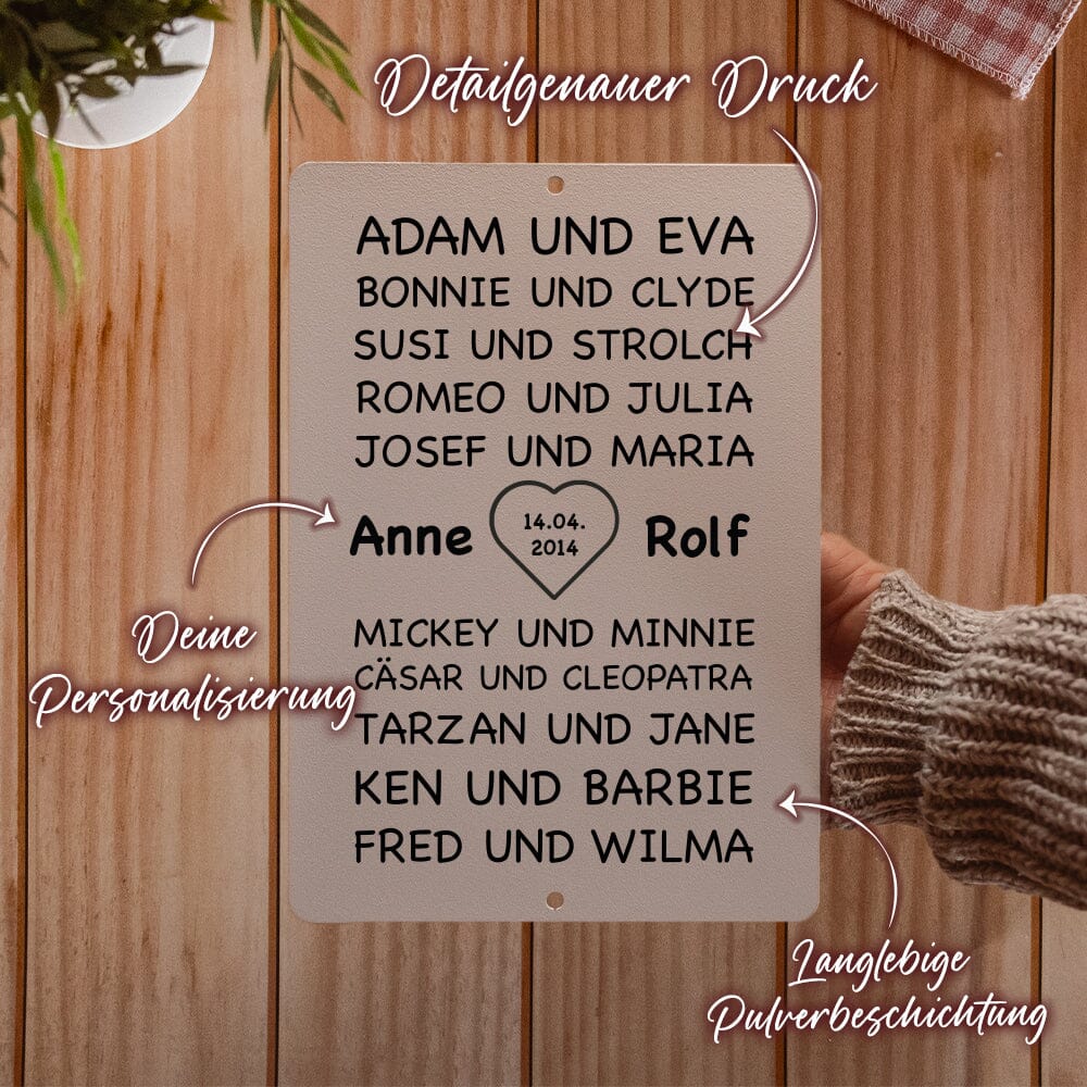 Stahltafel Berühmte Paare - personalisiert - Hochzeitsgeschenk Tafel Craftbrothers 