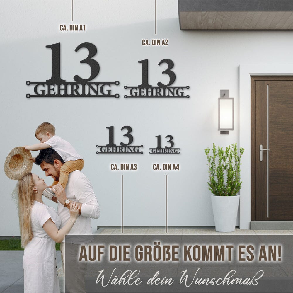 Design Hausnummer aus edlem Stahl mit Familien- oder Straßennamen Hausnummer Craftbrothers 