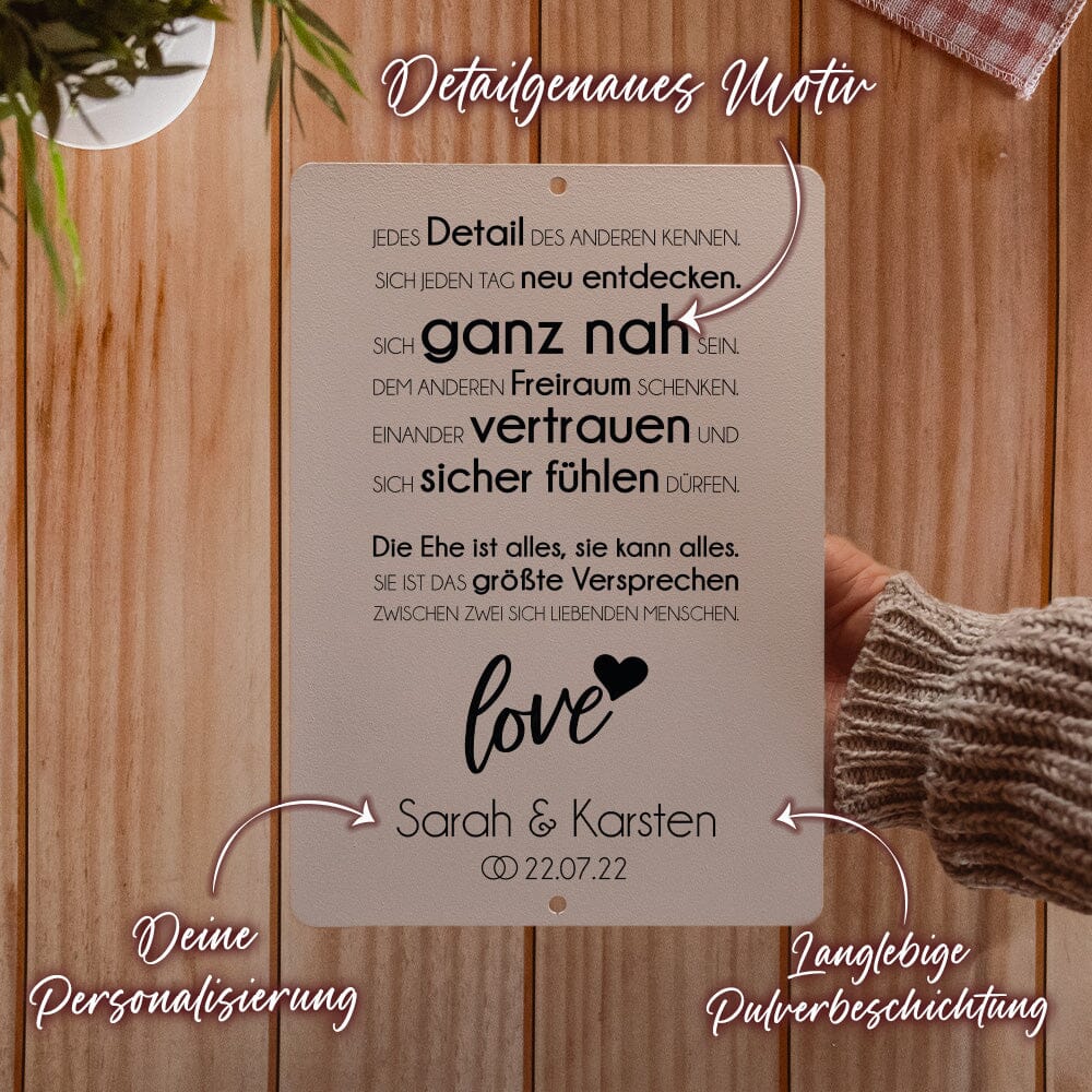 Hochzeitsgeschenk "Ehe ist das größte Versprechen" (personalisierbar) Tafel Craftbrothers 