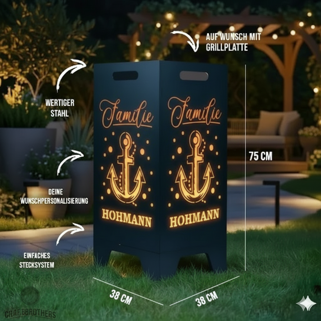Feuertonne personalisierbar - Anker aus edlem Stahl