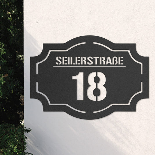 Hausnummern-Türschild Vintage mit Straßen- oder Familiennamen aus edlem Stahl