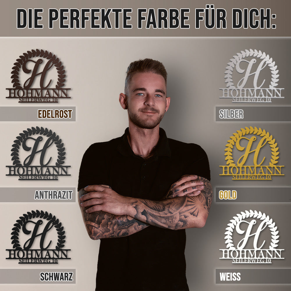 Hausnummern-Monogramm Supreme inklusive Namen, Straßenname und Hausnummer