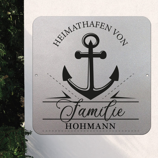personalisierbares Türschild - Heimathafen - Großer Anker im edlen Klassiklook