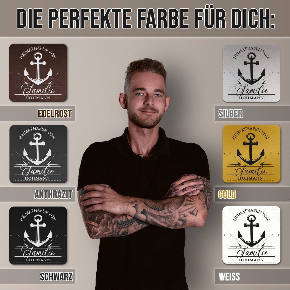 personalisierbares Türschild - Heimathafen - Großer Anker im edlen Klassiklook