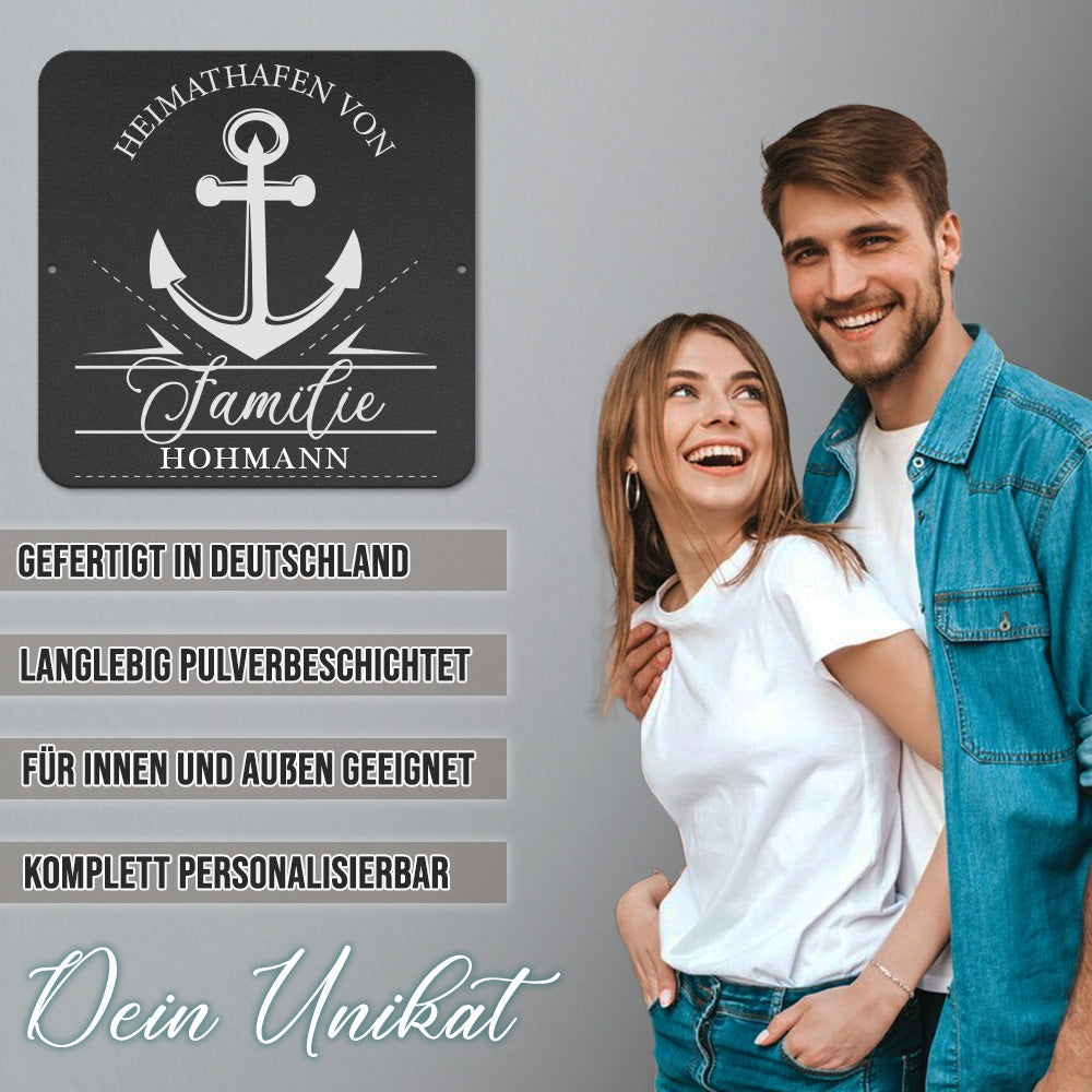 personalisierbares Türschild - Heimathafen - Großer Anker im edlen Klassiklook