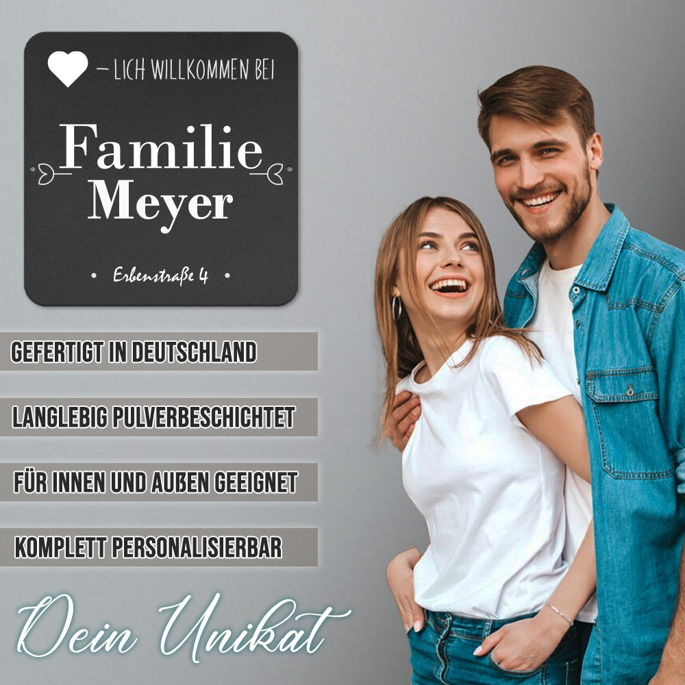 personalisierbares Türschild - Herzlich willkommen bei im edlen Klassiklook