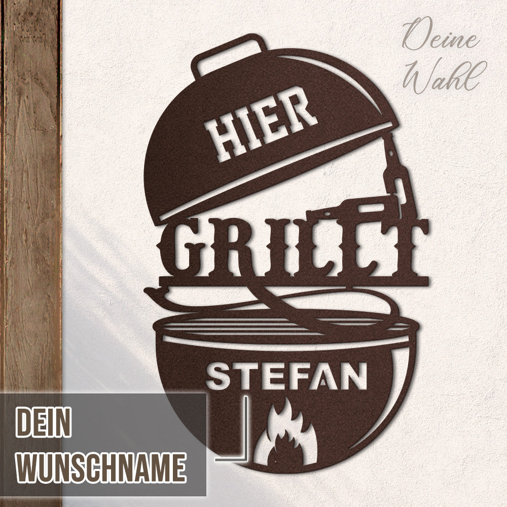 Hier grillt aus edlem Stahl (personalisierbar)