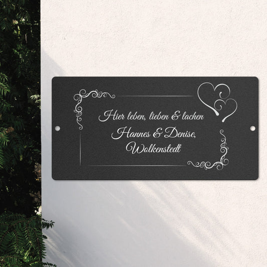 Türschild - Hier leben, lieben und lachen (personalisierbar)