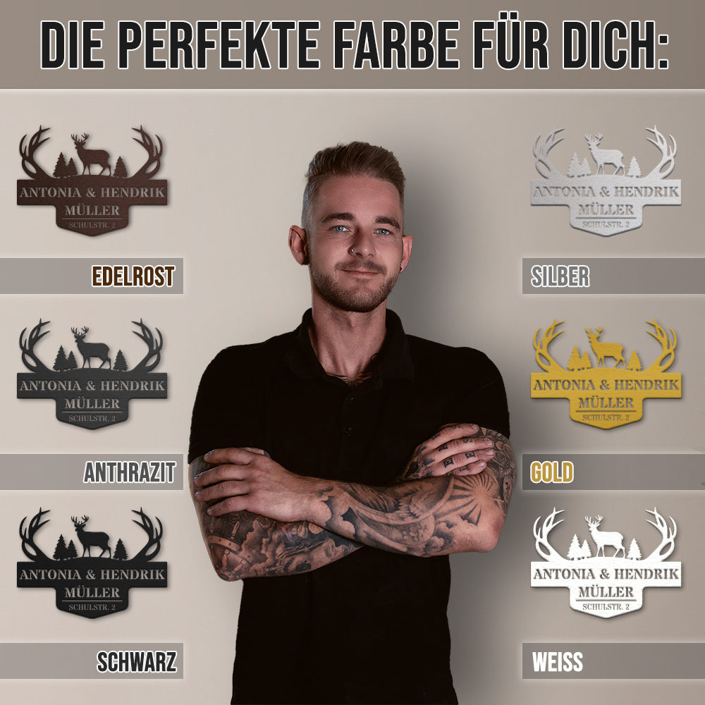 Monogramm Hirsch mit Familien- und Straßennamen