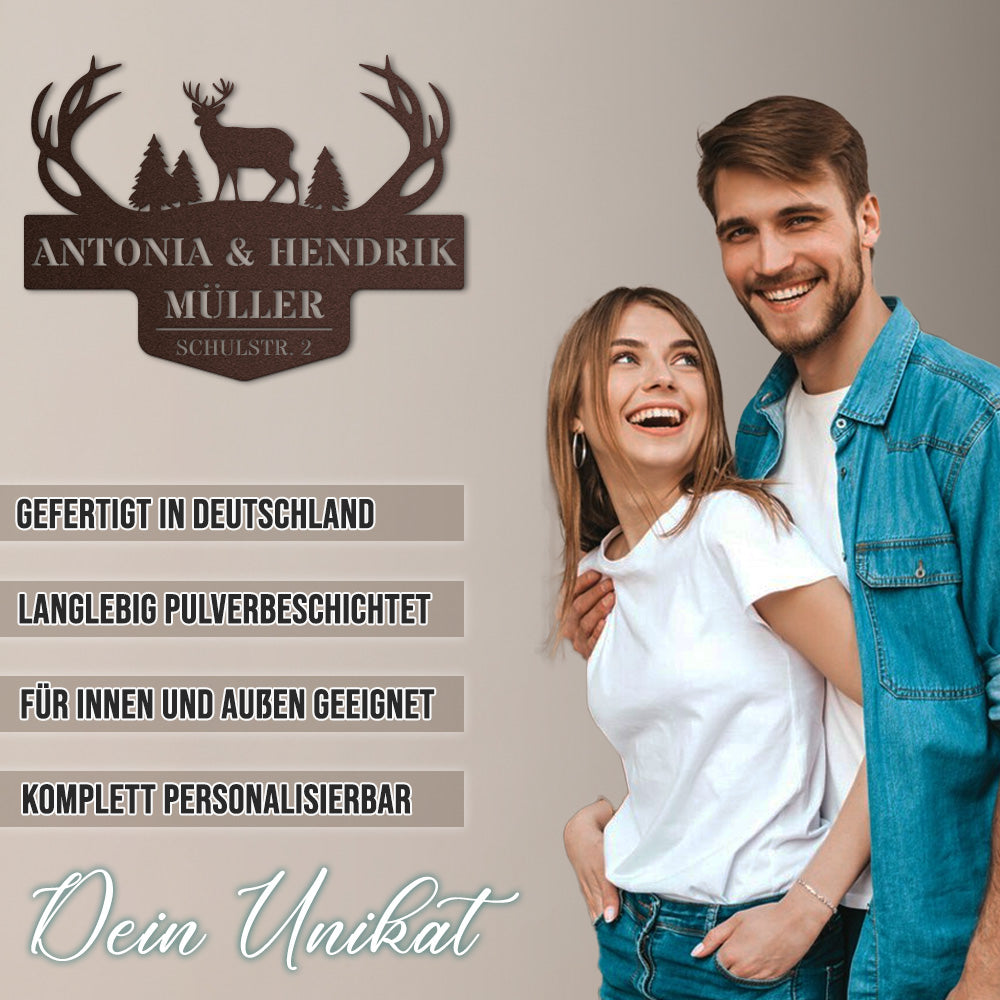 Monogramm Hirsch mit Familien- und Straßennamen