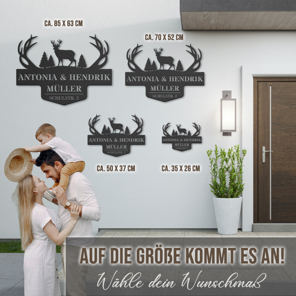 Monogramm Hirsch mit Familien- und Straßennamen