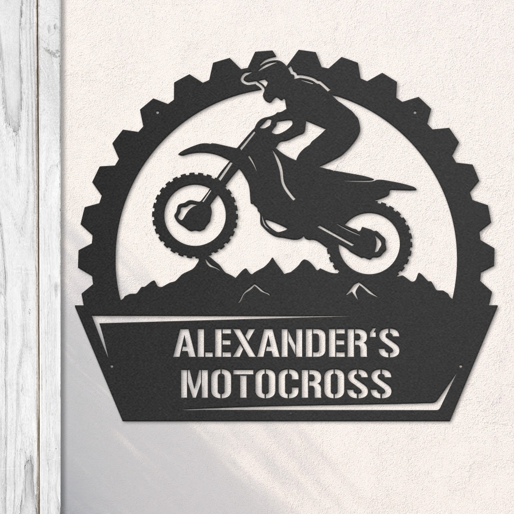 Motocross mit Wunschtext aus edlem Stahl (personalisierbar)