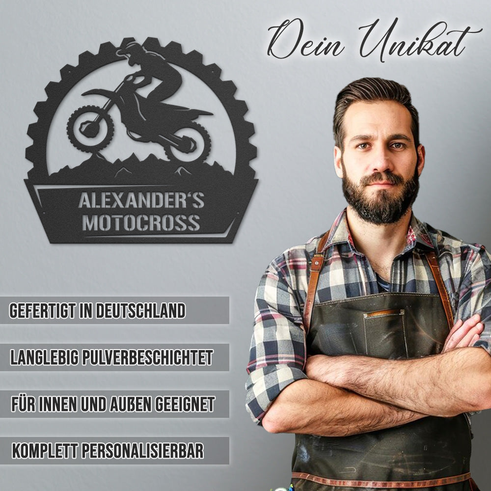 Motocross mit Wunschtext aus edlem Stahl (personalisierbar)