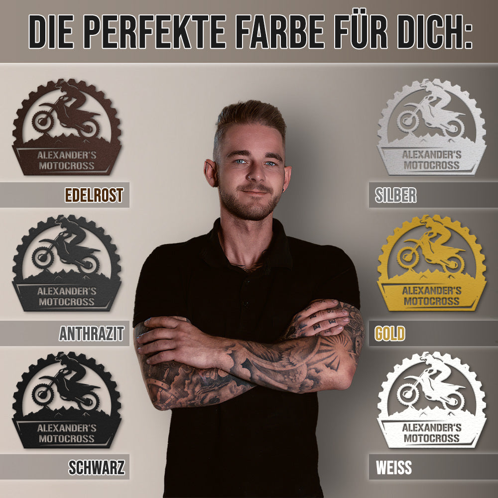 Motocross mit Wunschtext aus edlem Stahl (personalisierbar)