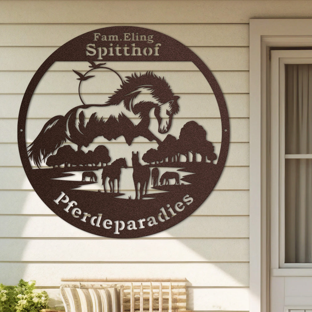Pferdeschild "Pferdehof" rund - personalisierbar