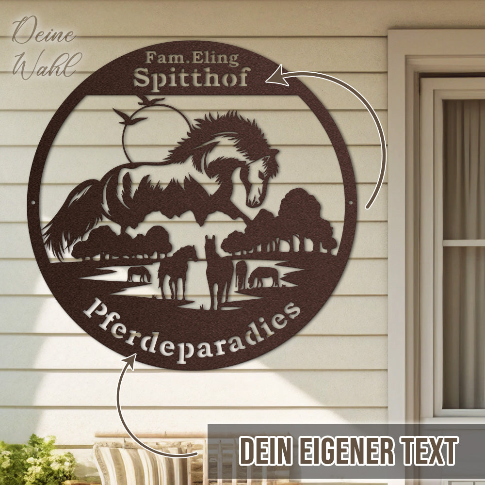 Pferdeschild "Pferdehof" rund - personalisierbar