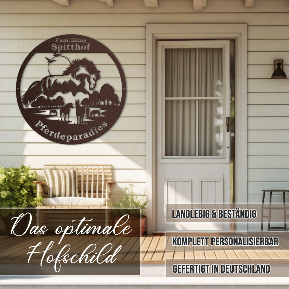 Pferdeschild "Pferdehof" rund - personalisierbar