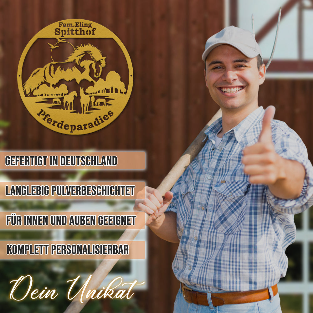 Pferdeschild "Pferdehof" rund - personalisierbar