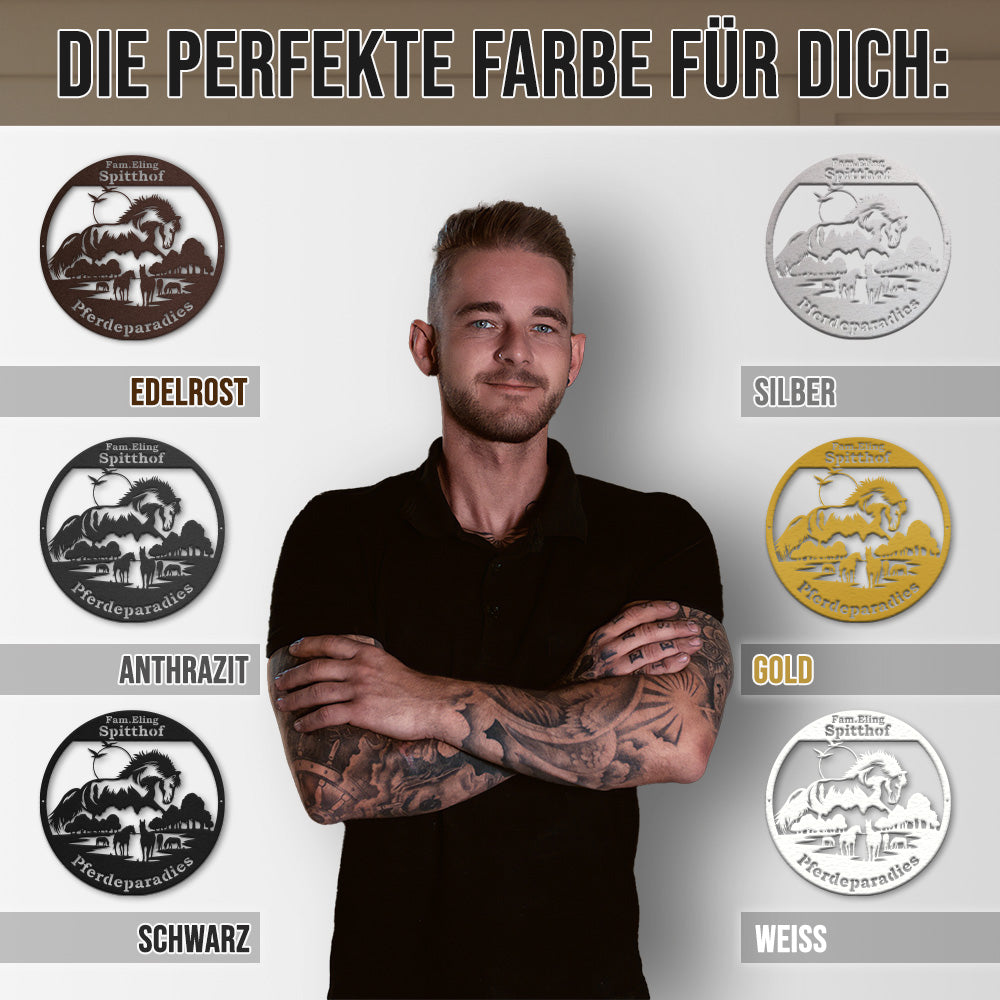 Pferdeschild "Pferdehof" rund - personalisierbar