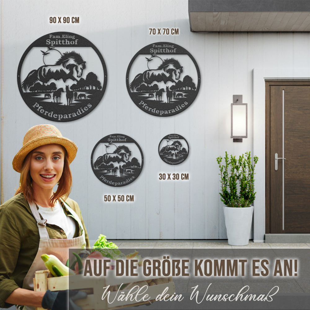 Pferdeschild "Pferdehof" rund - personalisierbar