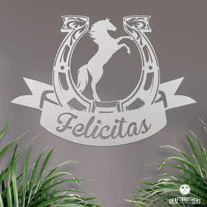 Pferdeschild "Felicitas" mit Hufeisen - personalisierbar Craftbrothers 