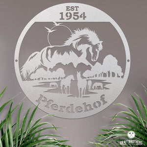 Pferdeschild "Pferdehof" rund - personalisierbar Craftbrothers 
