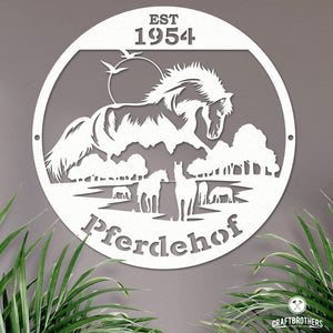 Pferdeschild "Pferdehof" rund - personalisierbar Craftbrothers 