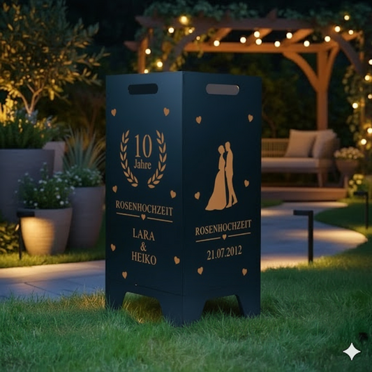Feuertonne personalisierbar - Hochzeit - Jubiläum Brautpaar aus edlem Stahl