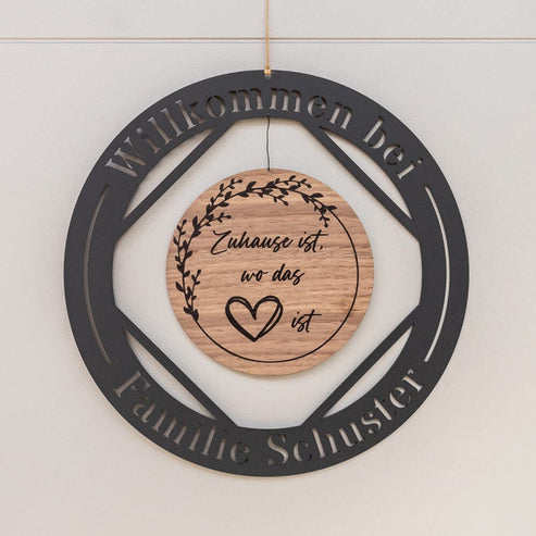 Personalisierter Türkranz "Rund Maritim" mit Holz-Inlay zur Hochzeit Craftbrothers 