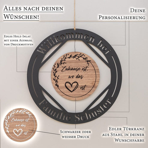 Personalisierter Türkranz "Rund Maritim" mit Holz-Inlay zur Hochzeit Craftbrothers 