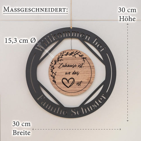 Personalisierter Türkranz "Rund Maritim" mit Holz-Inlay zur Hochzeit Craftbrothers 