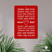 Laden Sie das Bild in den Galerie-Viewer, Stahltafel Berühmte Paare - personalisiert - Hochzeitsgeschenk Tafel Craftbrothers 