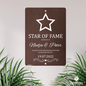 personalisierbare Tafel zur Hochzeit - Star of Fame aus edlem Stahl Tafel Craftbrothers 