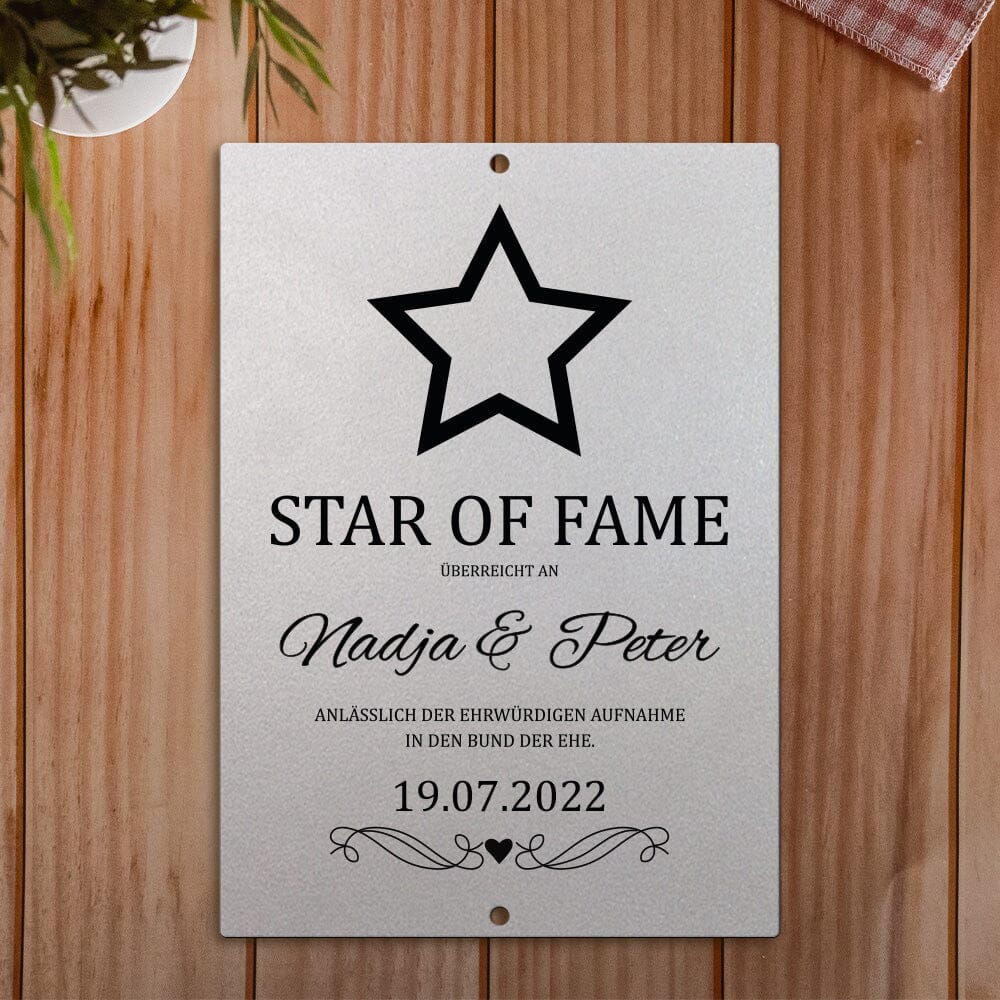 personalisierbare Tafel zur Hochzeit - Star of Fame aus edlem Stahl Tafel Craftbrothers 