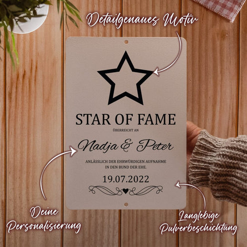 personalisierbare Tafel zur Hochzeit - Star of Fame aus edlem Stahl Tafel Craftbrothers 