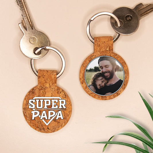 Personalisierter Kork-Schlüsselanhänger - Super Papa Craftbrothers 