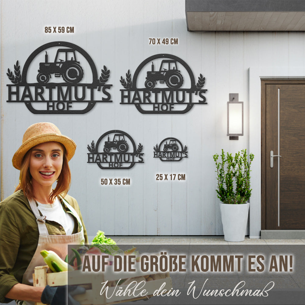 Hofschild - Traktor III aus edlem Stahl (personalisierbar)