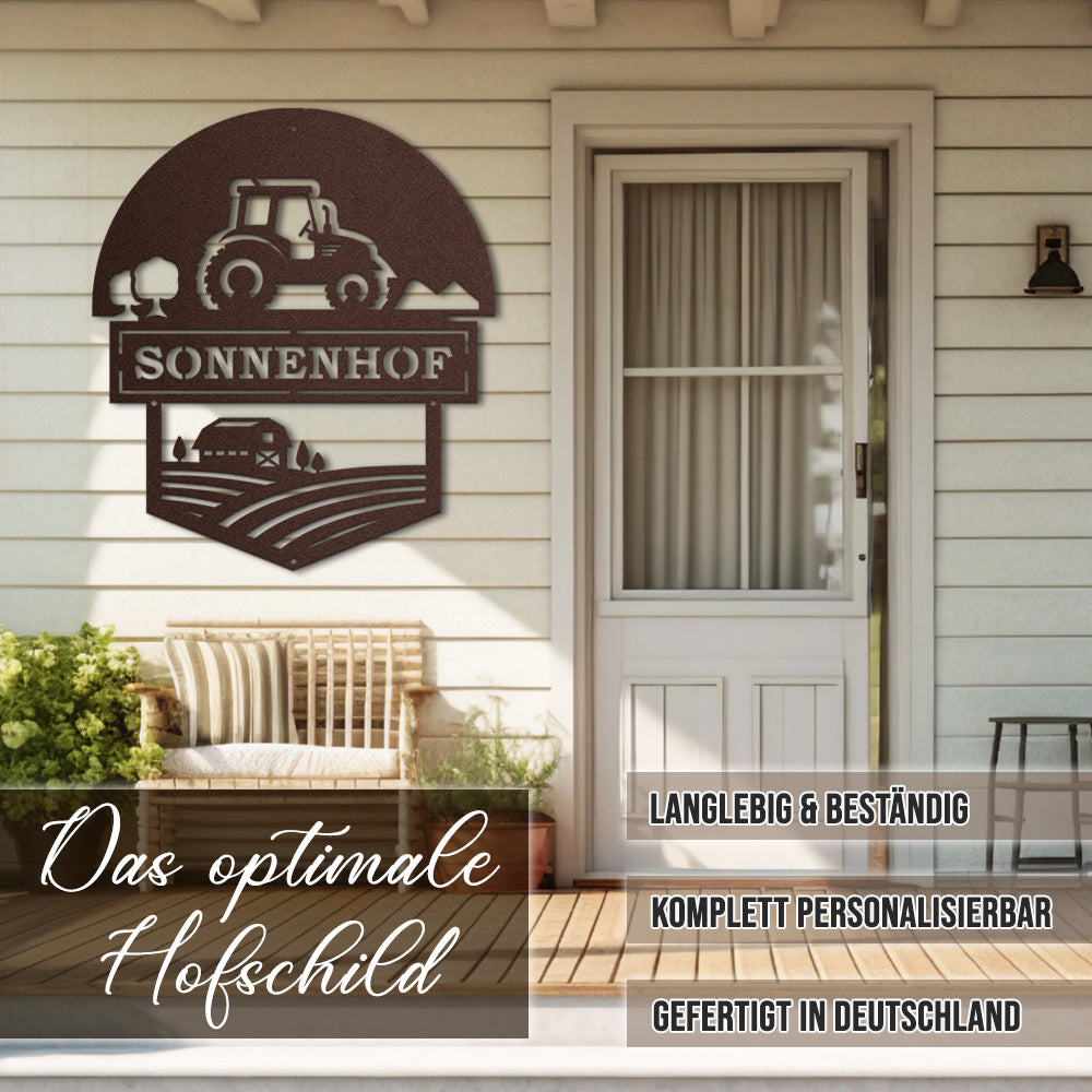 Hofschild - Traktor I aus edlem Stahl (personalisierbar)