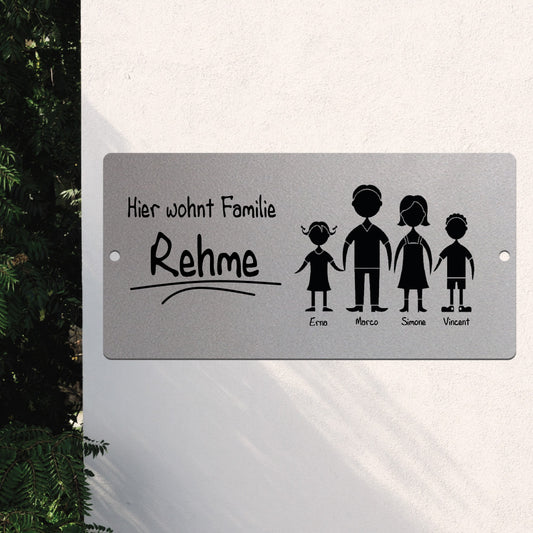 Türschild Familie - Eltern, Sohn und Tochter (personalisierbar)