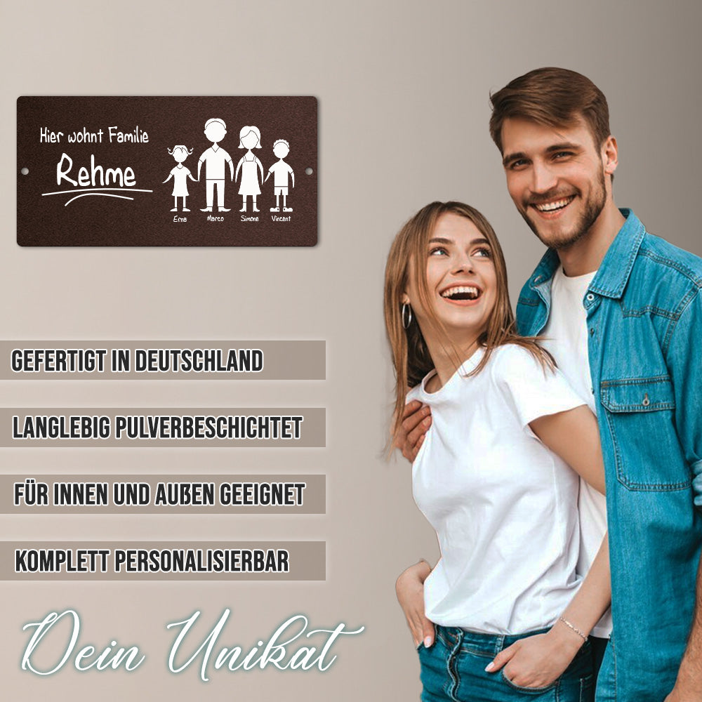 Türschild Familie - Eltern, Sohn und Tochter (personalisierbar)