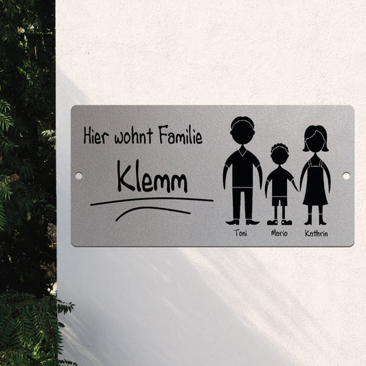 Türschild Familie - Eltern und 1 Sohn (personalisierbar)