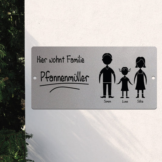 Türschild Familie - Eltern und 1 Tochter (personalisierbar)