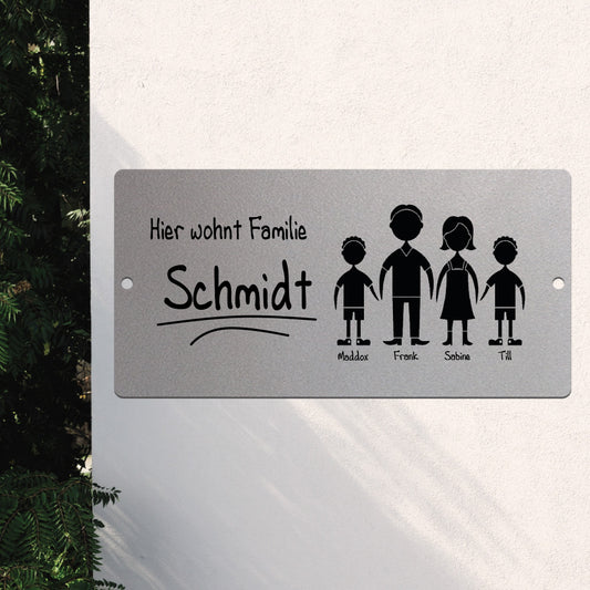 Türschild Familie - Eltern und 2 Söhne (personalisierbar)