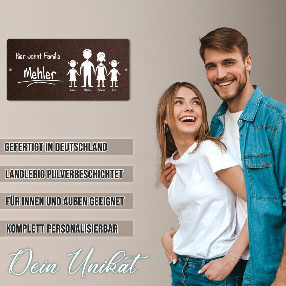 Türschild Familie - Eltern und 2 Töchter (personalisierbar)