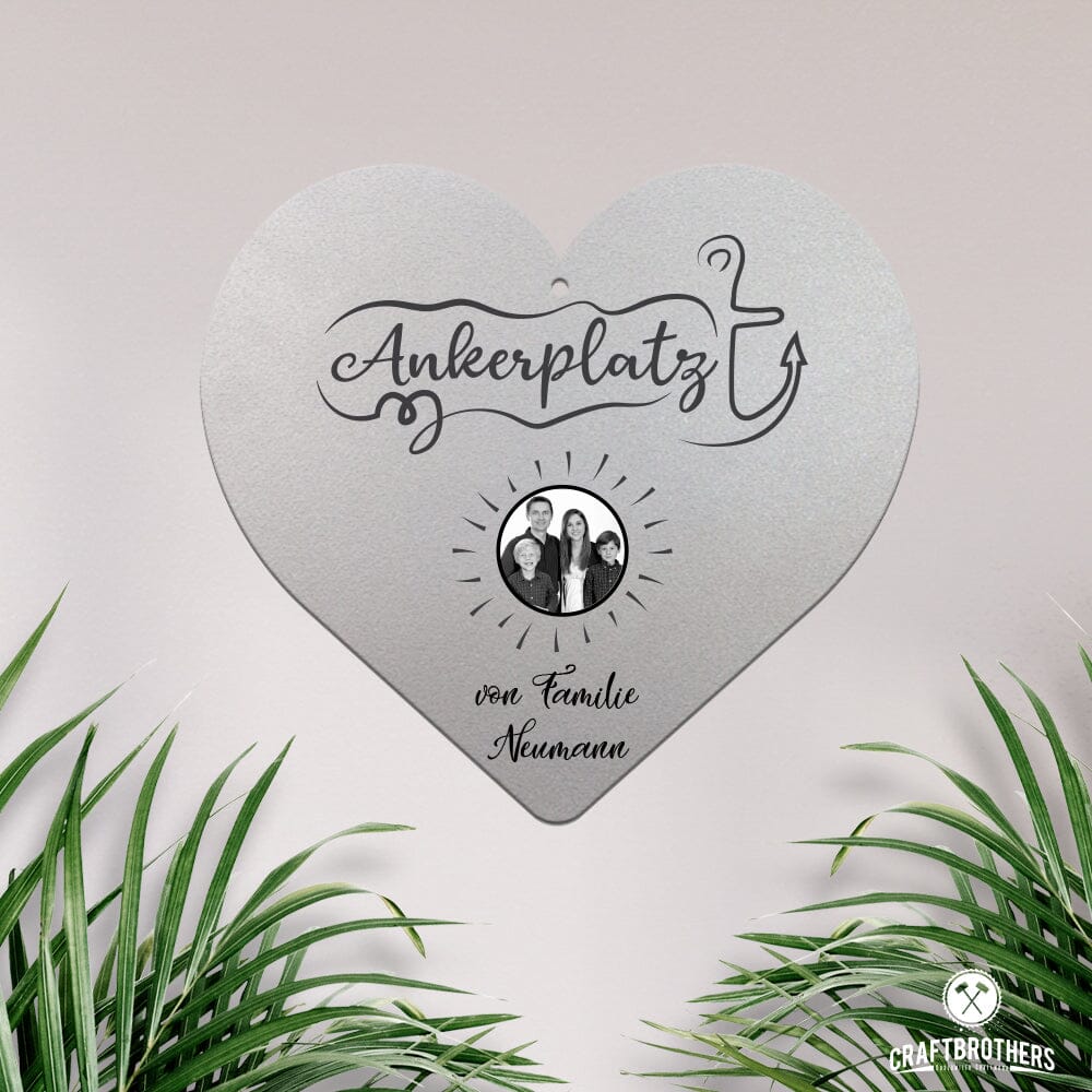 Türschild Herz Ankerplatz mit Fotogravur Türschilder Craftbrothers 