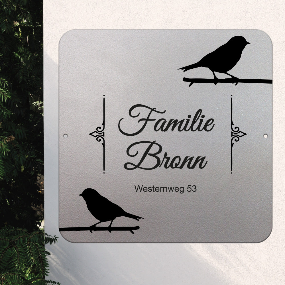 personalisierbares Türschild - Vogel im edlen Klassiklook